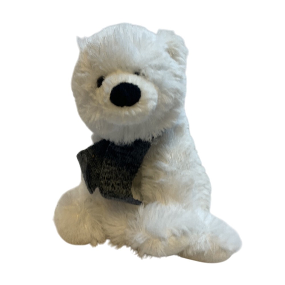 White Plush Bear Stuffed Animal Toy with Gray Scarf Gift Soft